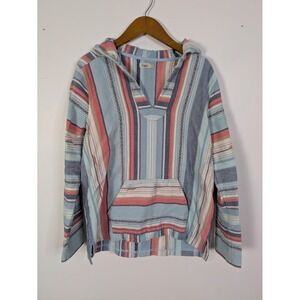 Faherty Baja Poncho Sweater Flannel Top Women's M Organic Cotton Southwestern